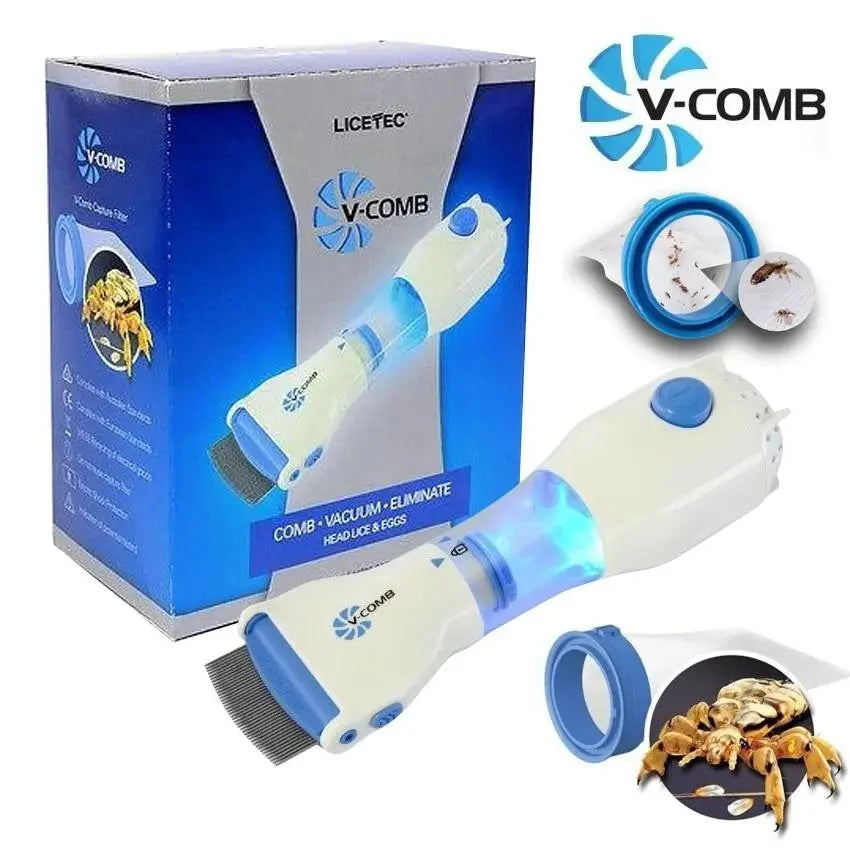 V-COMB Electronic Head Lice Removal Comb with Vacuum | Lice & Nits Cleaner | Safe Hair Lice Remover for Kids & Adults | Reusable Filter